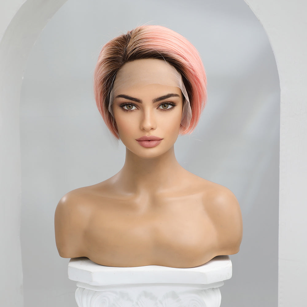 Rooted Rose Pink Lace Front Human Hair Wig