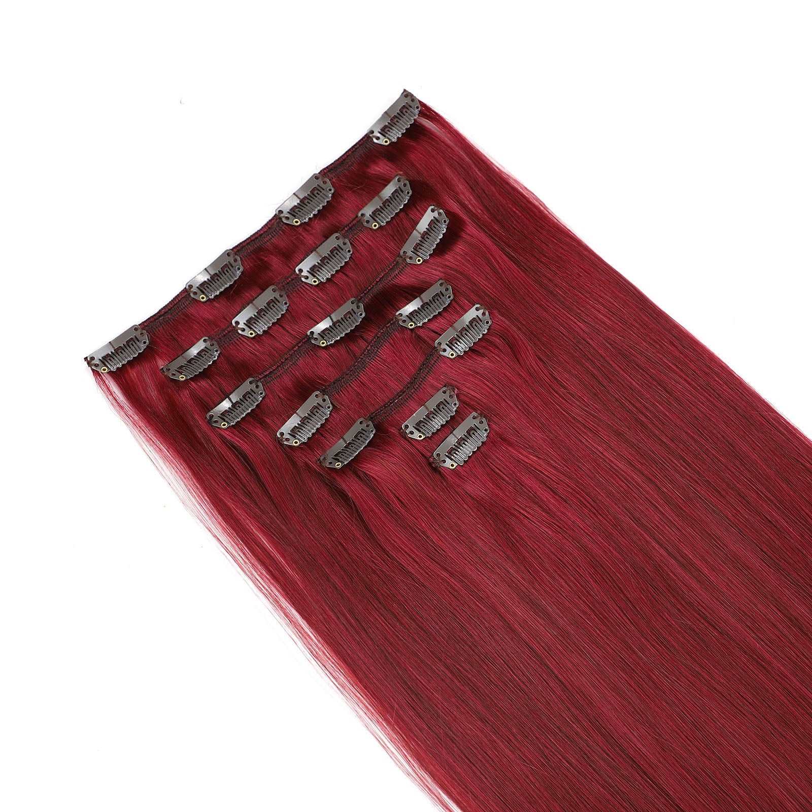 Burgundy Clip In Remy Human Hair Extensions