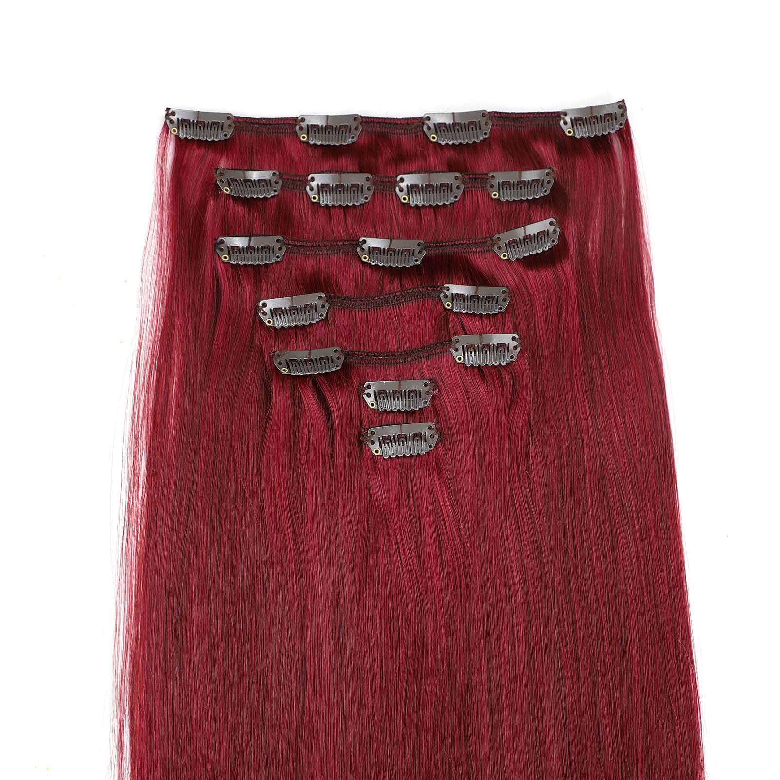 Burgundy Clip In Remy Human Hair Extensions