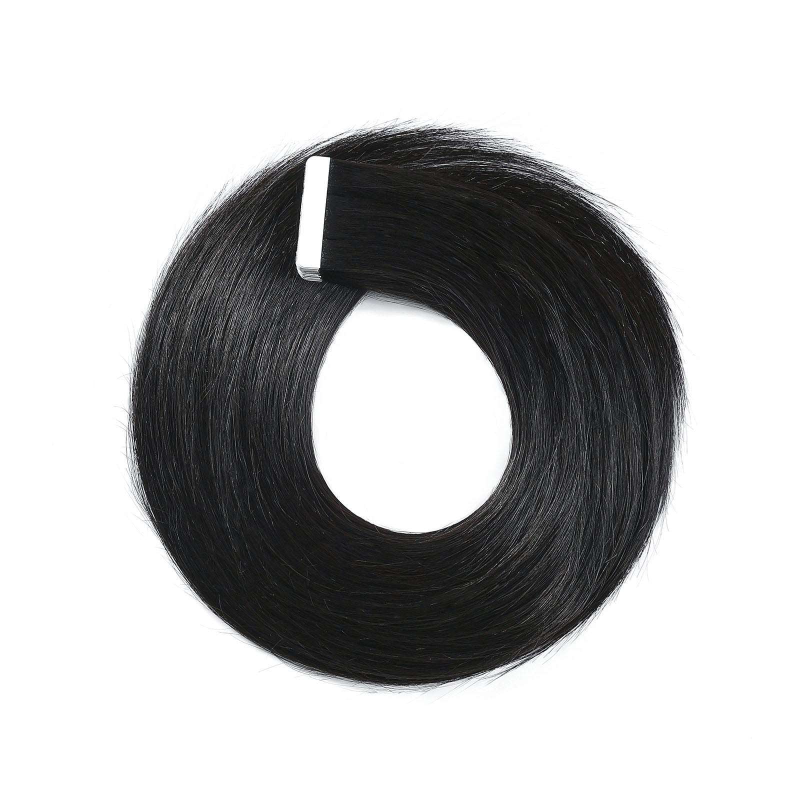 Jet Black Tape In Remy Human Hair Extensions