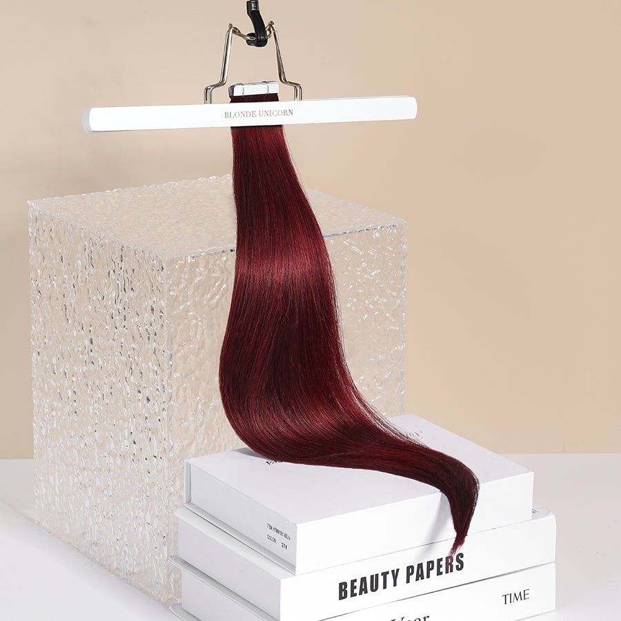 Burgundy Tape In Human Hair Extensions