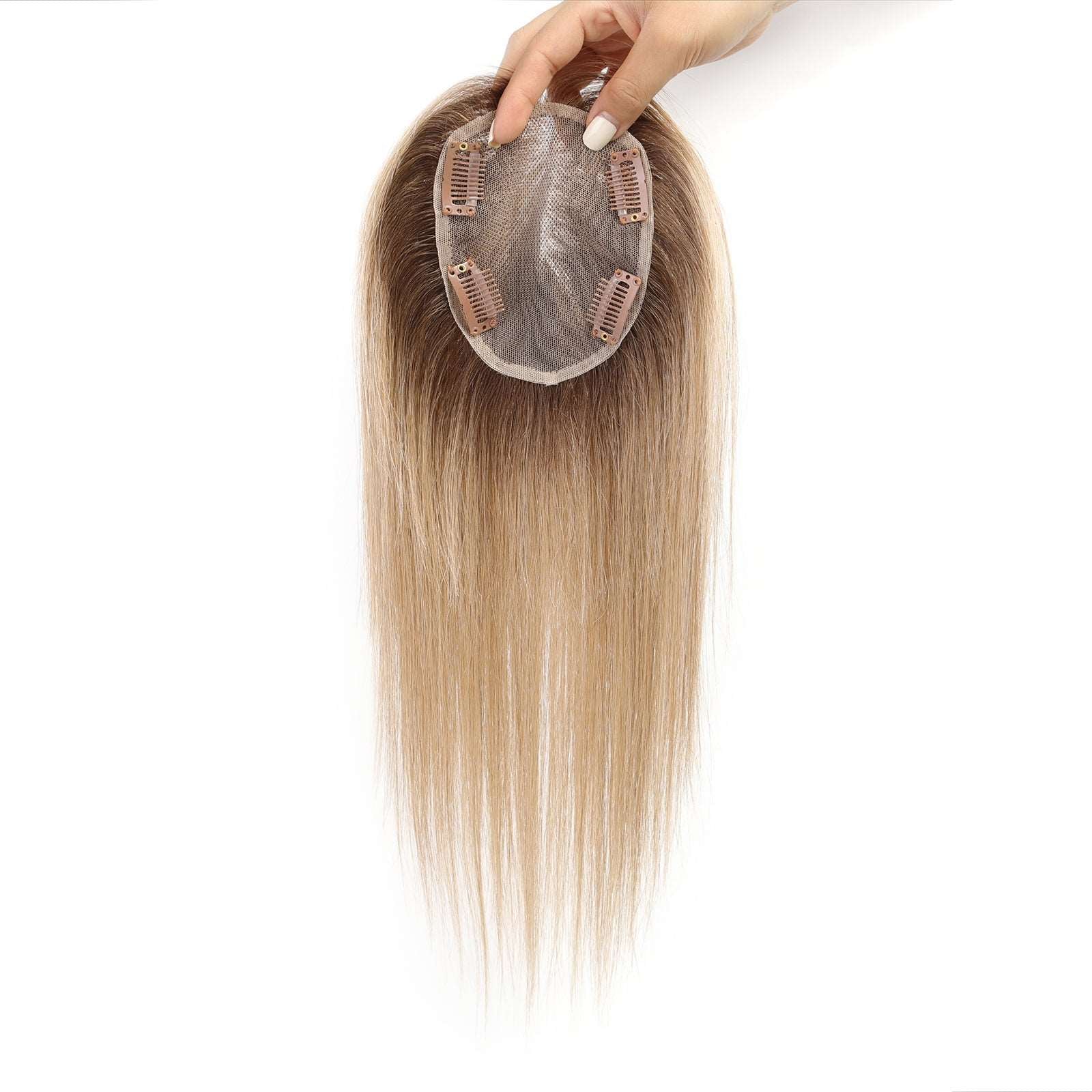 Ombre Ash Blonde Hand-Tied Human Hair Toppers