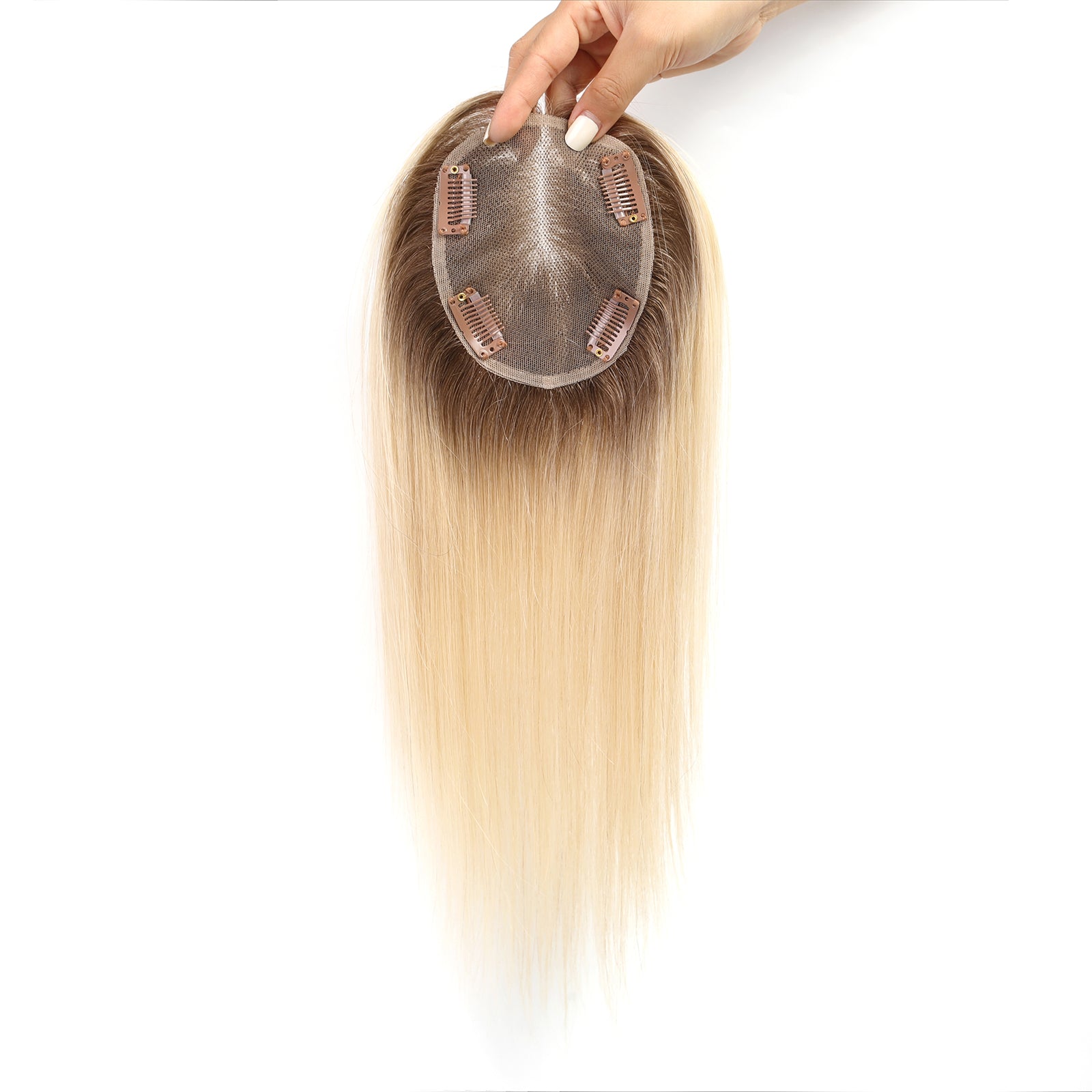 Ombre Light Blonde Hand-Tied Human Hair Toppers