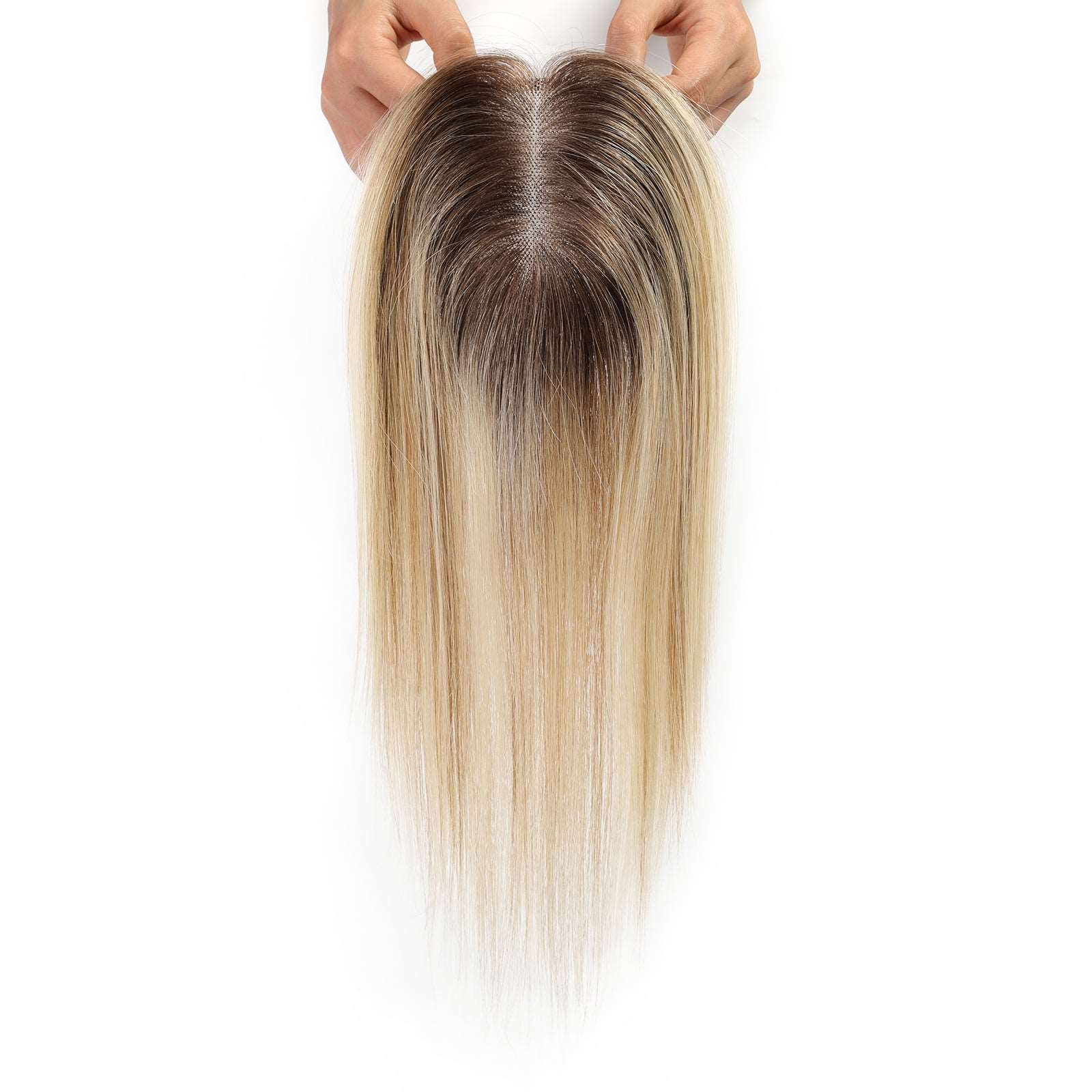 Rooted Bleach Blonde Hand-Tied Human Hair Toppers