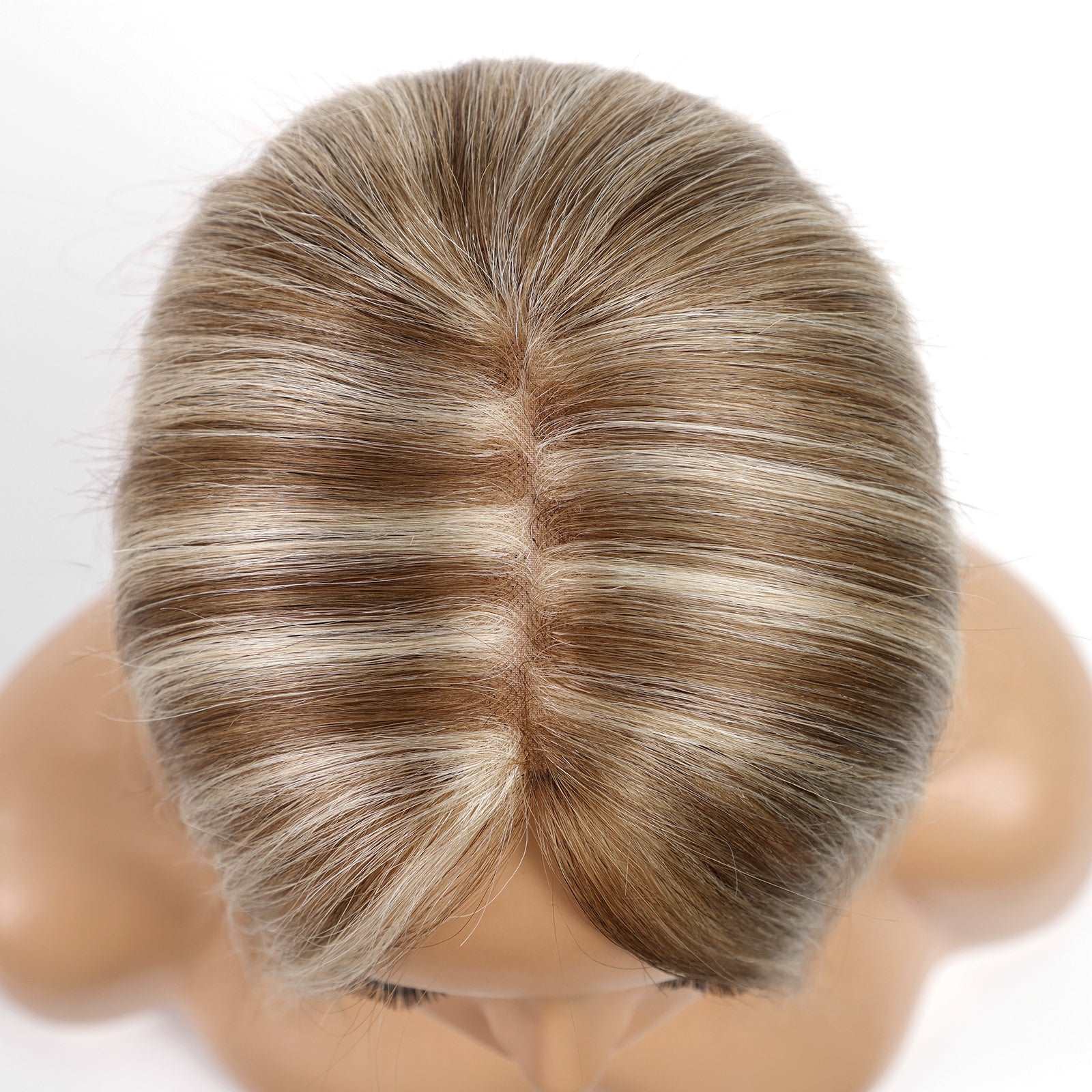 Mono Hand-Tied Brown Blonde Highlight Human Hair Toppers