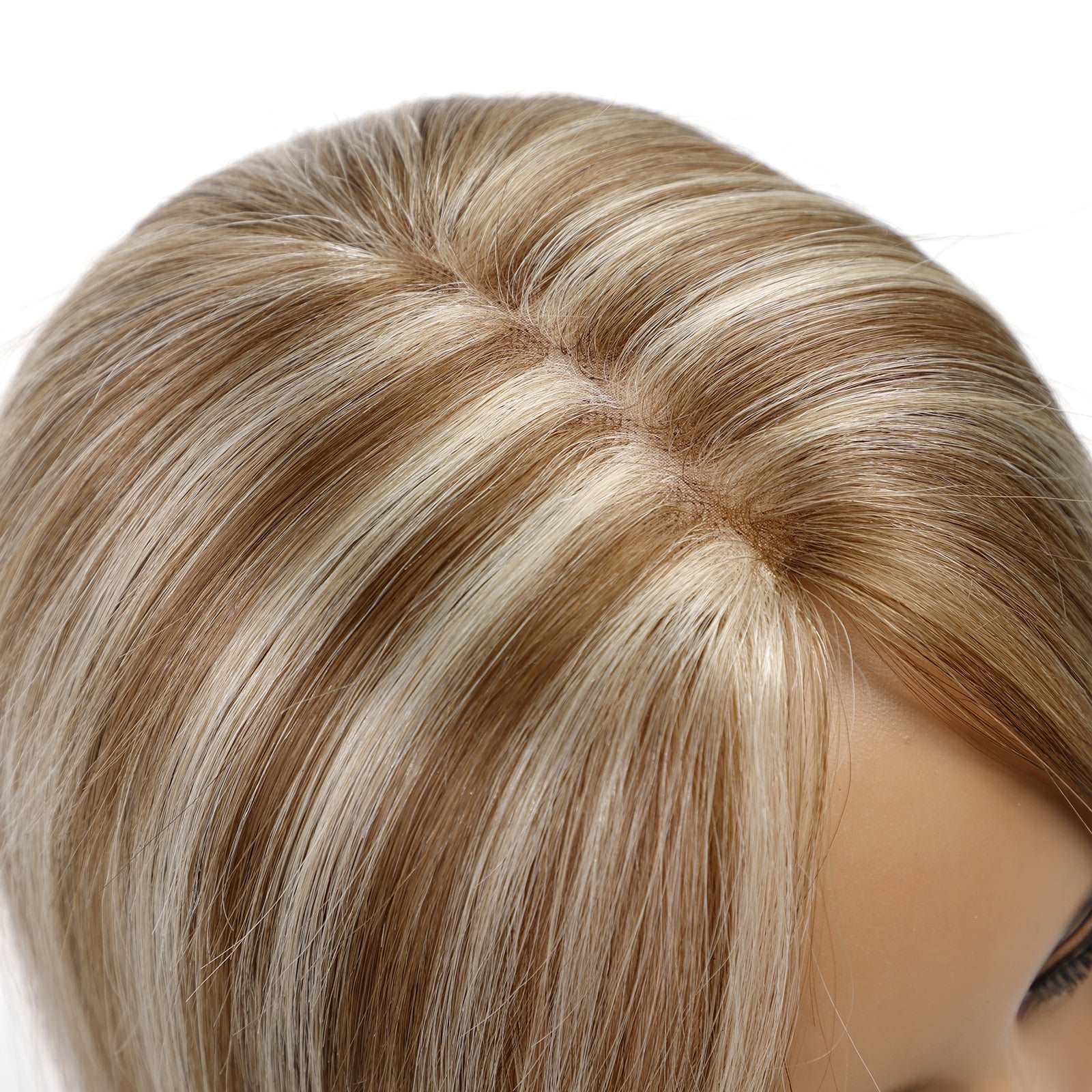 Mono Hand-Tied Brown Blonde Highlight Human Hair Toppers