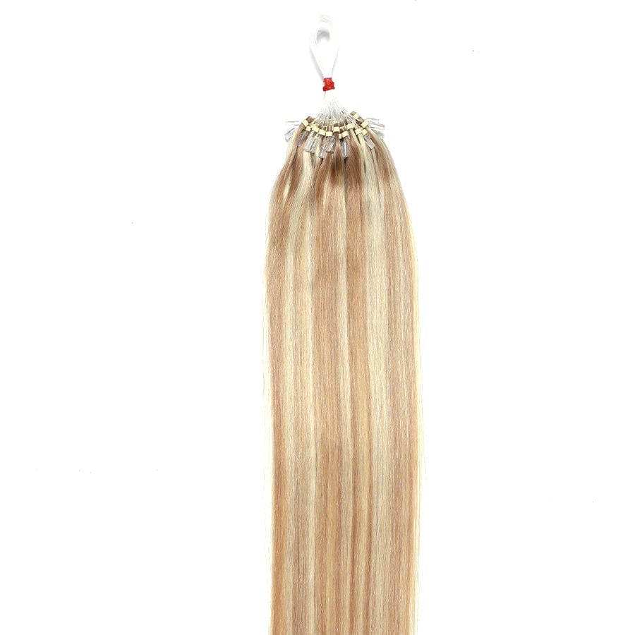 BLONDE UNICORN 20” (50g) Blonde Unicorn Micro Loop Balayage Dark Brown Strawberry Blonde With Bleach Blonde Remy Human Hair Extensions