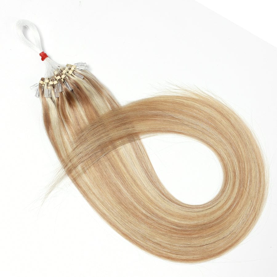 BLONDE UNICORN 20” (50g) Blonde Unicorn Micro Loop Balayage Dark Brown Strawberry Blonde With Bleach Blonde Remy Human Hair Extensions