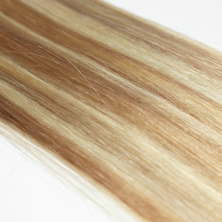 BLONDE UNICORN 20” (50g) Blonde Unicorn Micro Loop Balayage Dark Brown Strawberry Blonde With Bleach Blonde Remy Human Hair Extensions