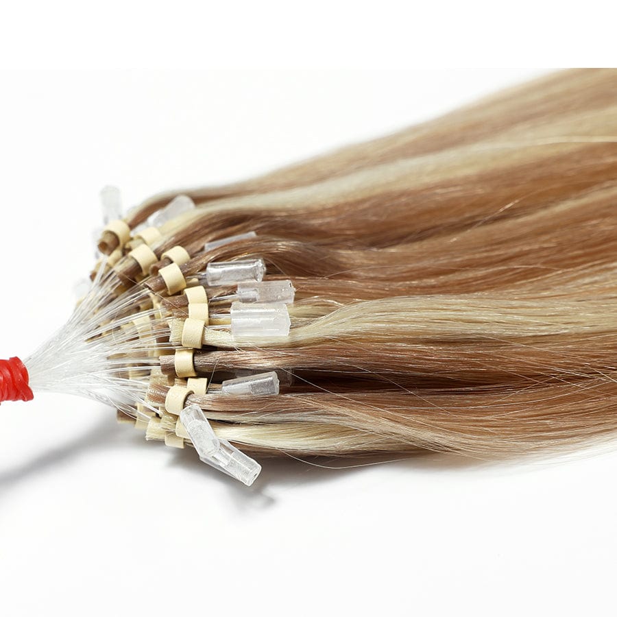 BLONDE UNICORN 20” (50g) Blonde Unicorn Micro Loop Balayage Dark Brown Strawberry Blonde With Bleach Blonde Remy Human Hair Extensions