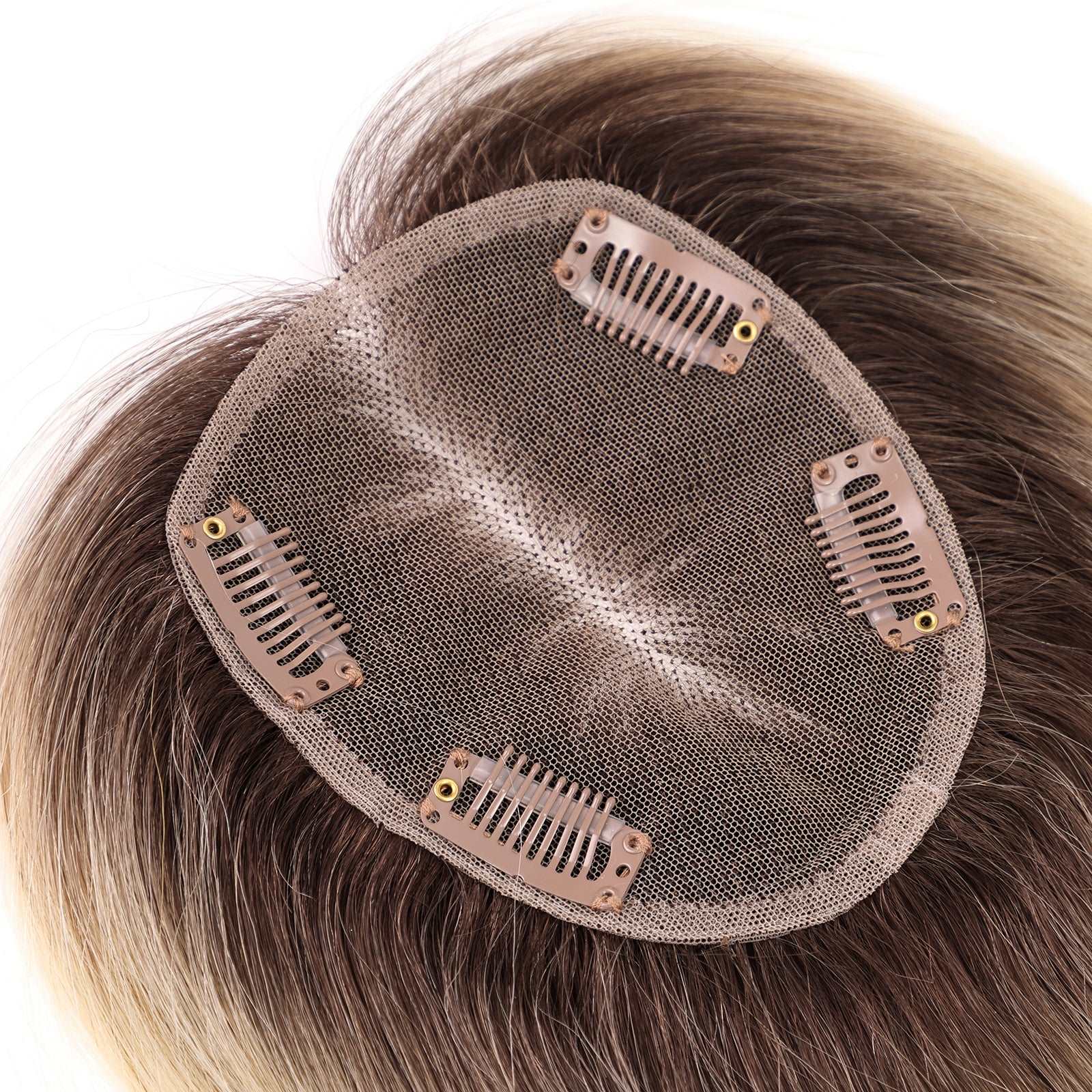 Rooted Bleach Blonde Hand-Tied Human Hair Toppers